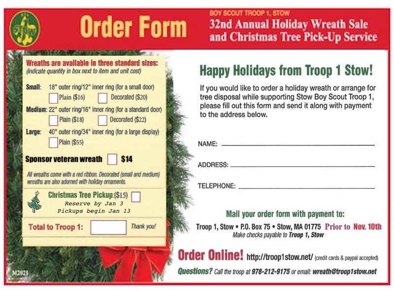 Wreath Order Form Troop 1 Stow